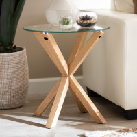 Baxton Studio Panama-Clear/Natural-ET Lida Modern and Contemporary Glass and Wood Finished End Table